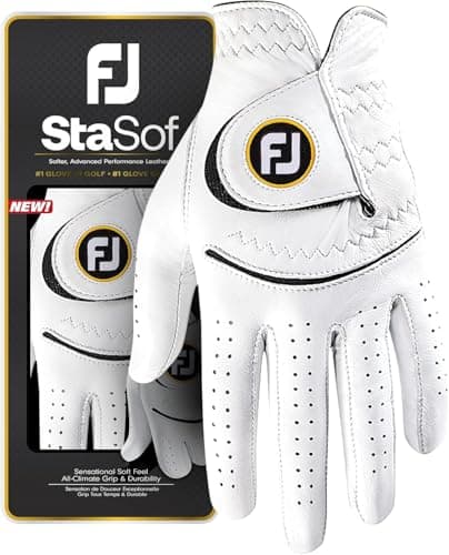 FootJoy Women's StaSof Golf Glove, White, Medium/Large, Worn on Left Hand