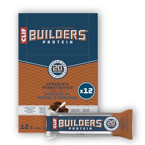 CLIF BUILDERS Protein Bars, Chocolate Peanut Butter Flavour, 20g of Protein, Prepared in the United States, Gluten Free, No Artificial Sweeteners, 68 g (Pack of 12)