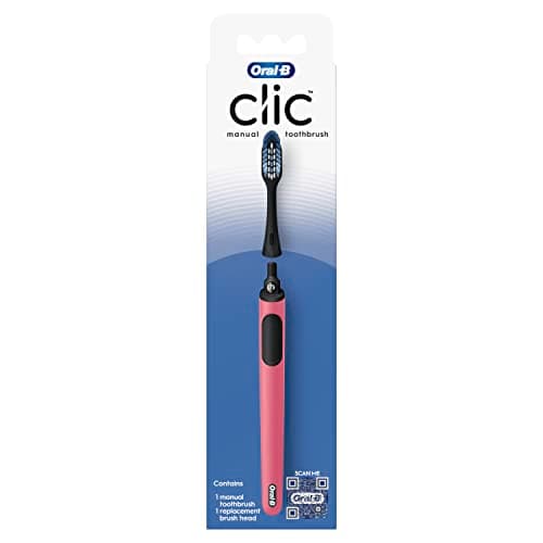 Oral B Clic Manual Toothbrush, Onyx Silver, with 2 Replaceable Brush Heads and Magnetic Toothbrush Holder