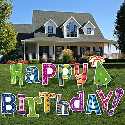 22" Teal Happy Birthday Yard Signs, Outdoor Birthday Party Lawn ...