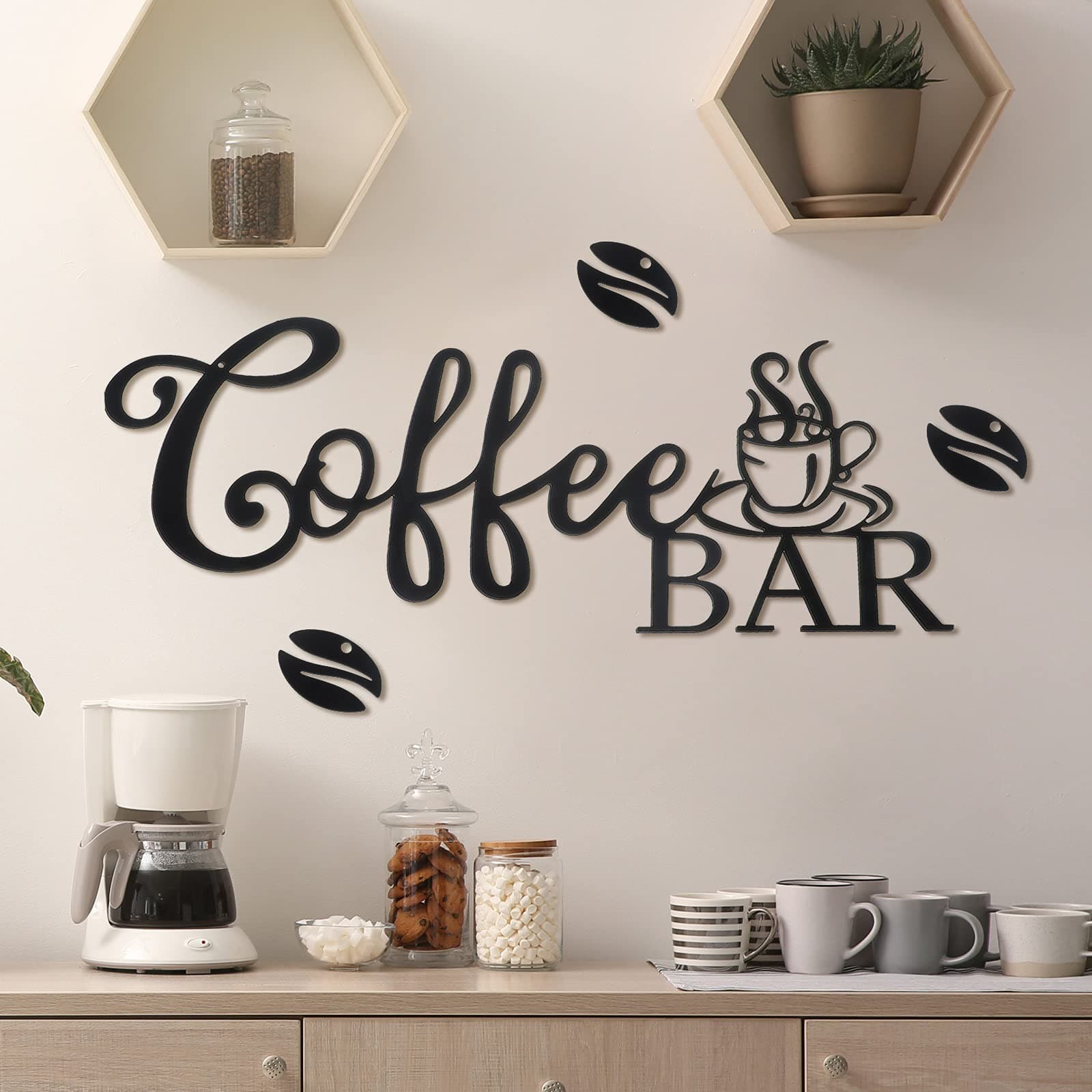 Metal Coffee Bar Sign Rustic Coffee Bar Hanging Wall Decor Coffee Signs ...