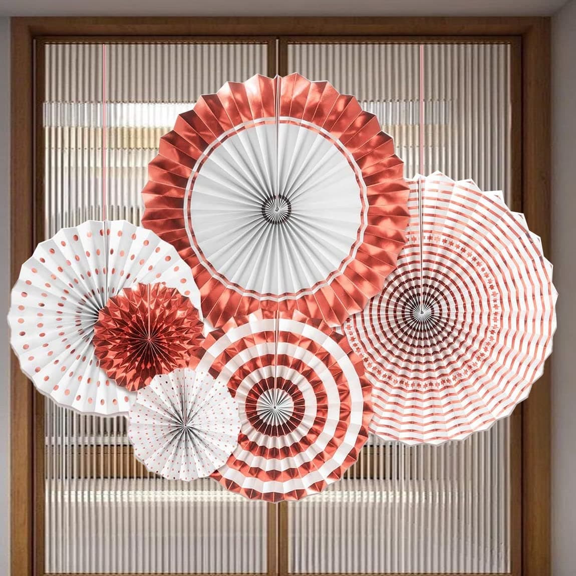 Rozi Decoration Paper Fan Wall Decoration Set Rose Gold Colorful Round ...
