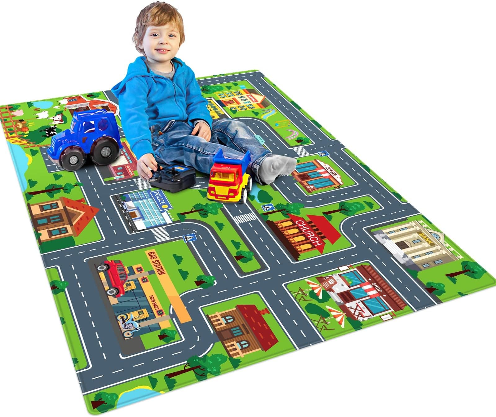 Amazon.com: LTKOUGFAM kids Playmat Car Rug, Kids Play Rugs Town City ...