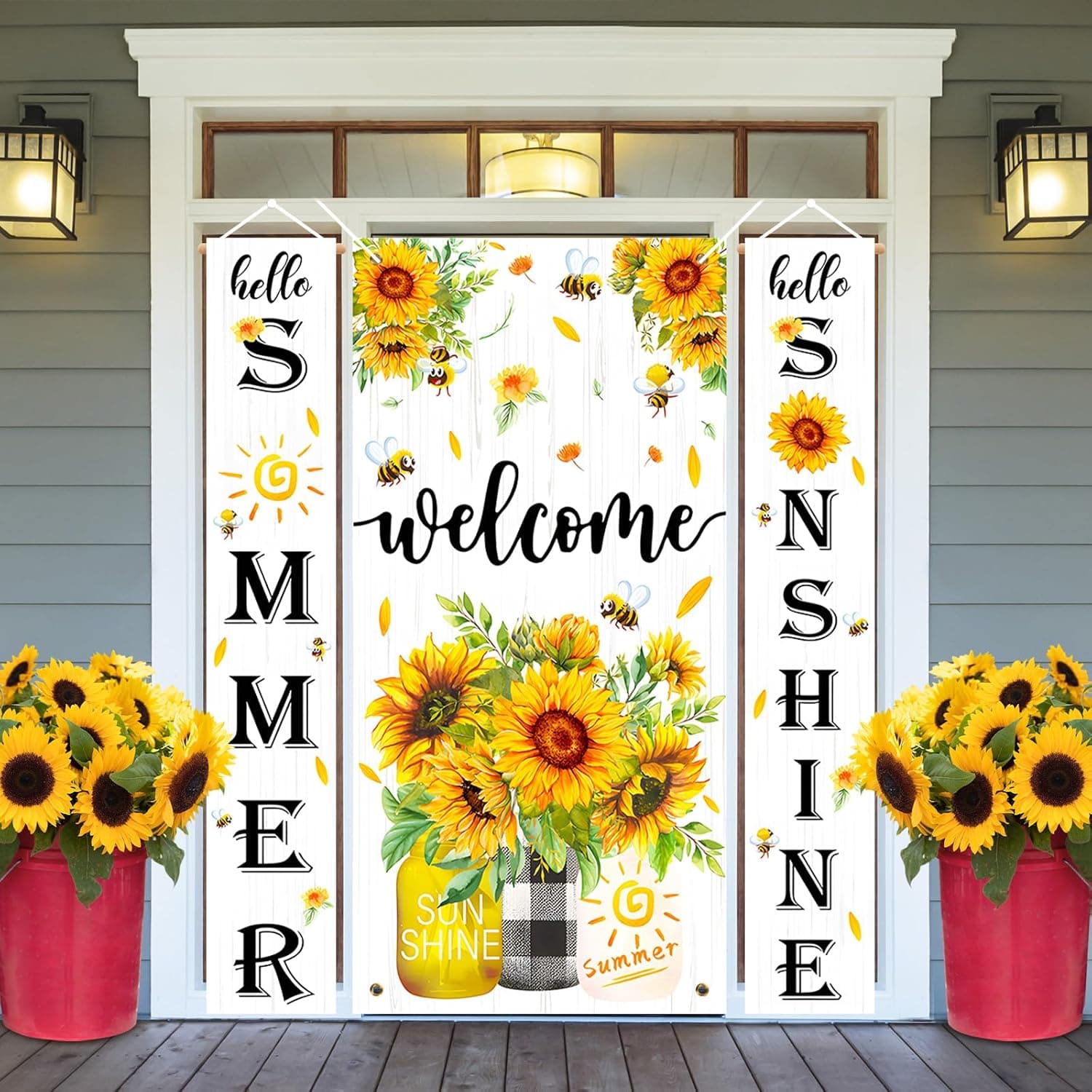 Evergreen Flag Summer Welcome Floral Door Banner