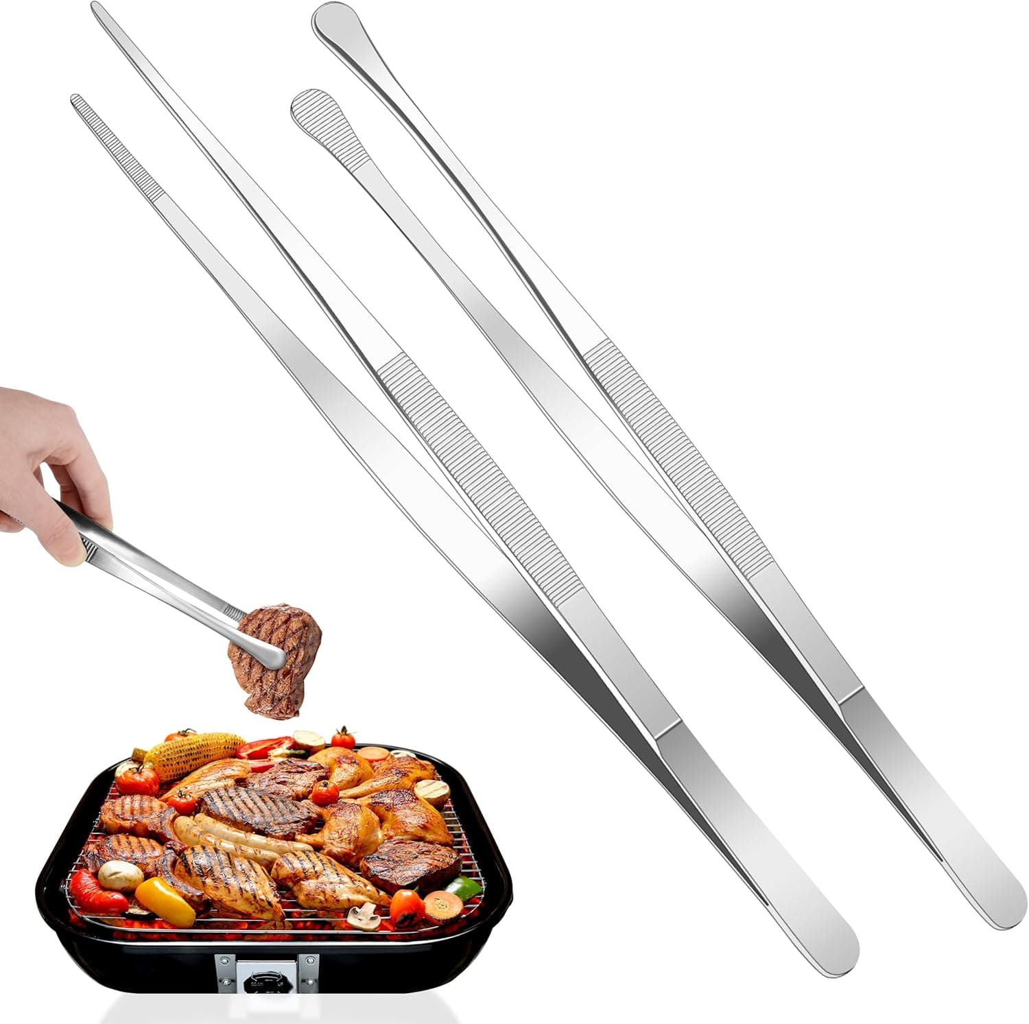 Stainless Steel Long Tweezer Tongs 2 Pieces Precision Kitchen Tweezer ...