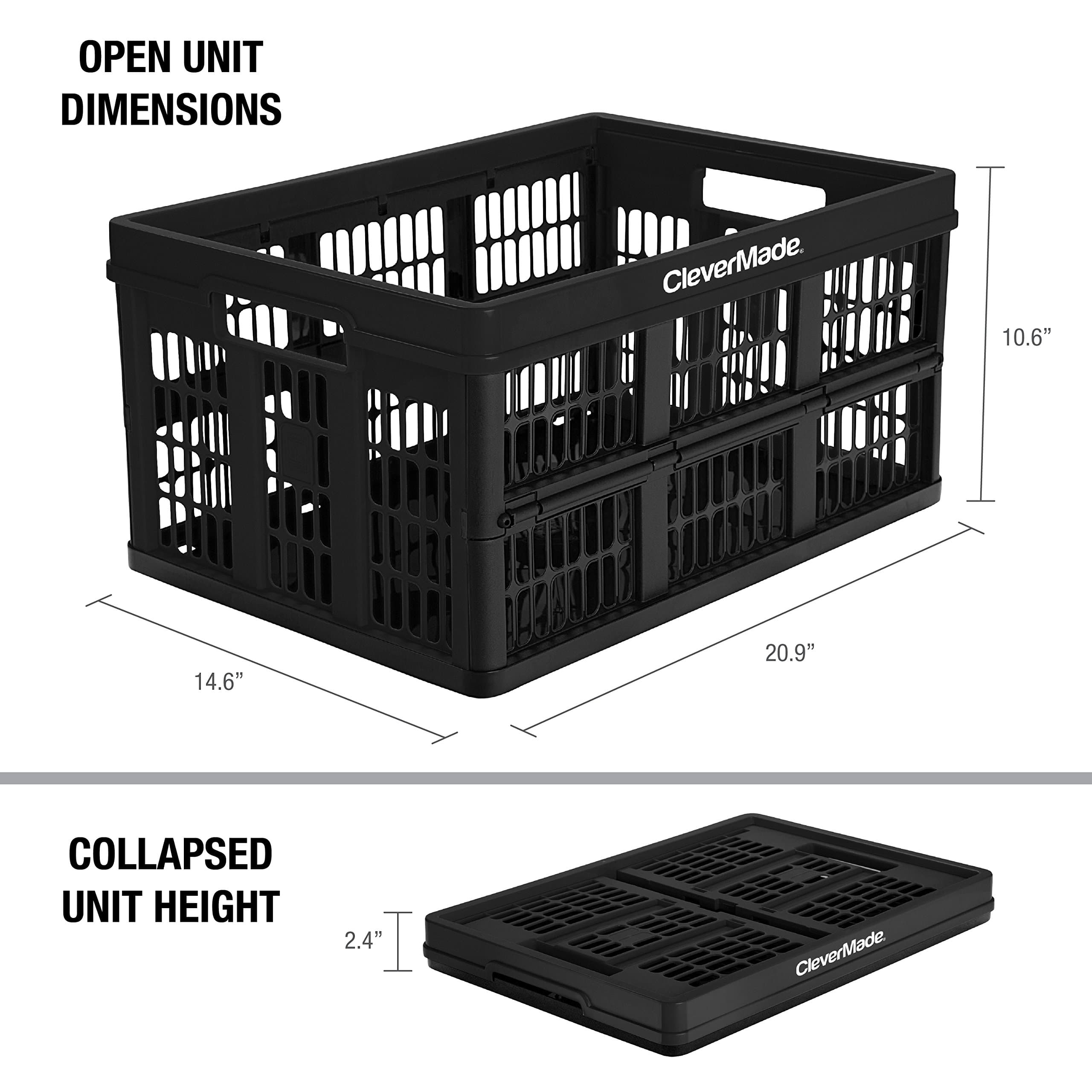 CleverMade 45L Collapsible Storage Bins, Plastic Stackable Grated Wall ...