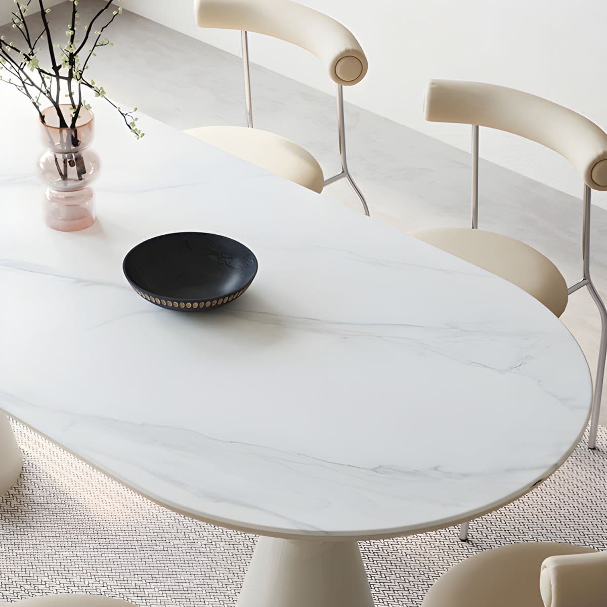 Modern White Stone Oval Dining Table with Double Pedestal Base - White ...