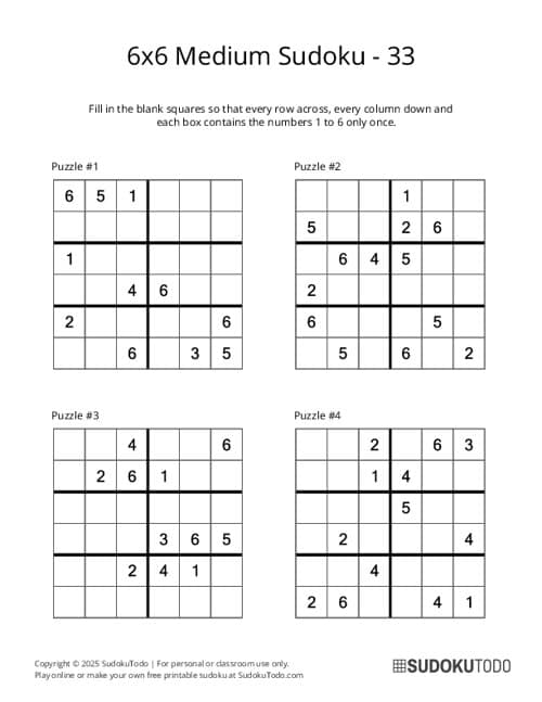 Medium Sudoku Puzzles Printable