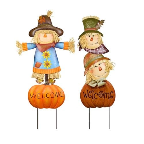 Alpine Corporation 35" Welcome Pumpkin and Scarecrow Yard Stake
