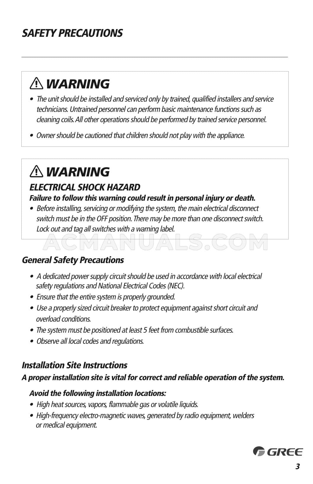 Gree SAP09HP230V1A Sapphire Installation Manual