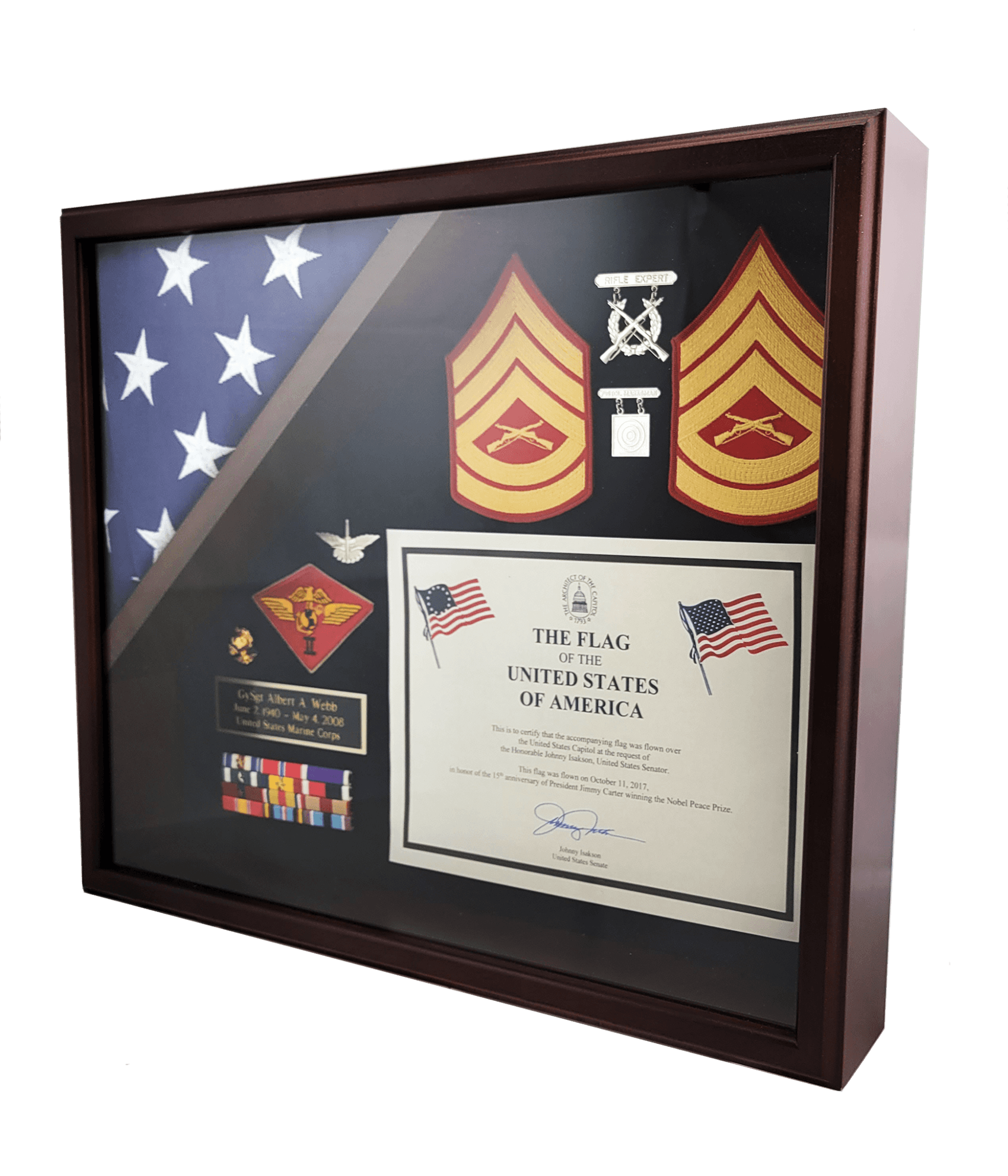 Heirloom Military Shadow Box Flag Certificate Display Case | Premium ...