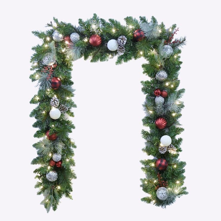 9ft (2.7m) Pre-Lit Decorated Artificial Garland With 90 LED Lights ...