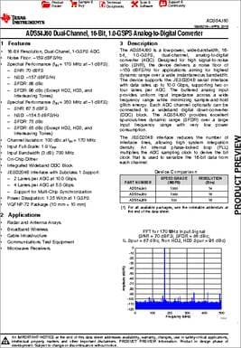 ADS54J60 datasheet - The ADS54J60 is a low-power, wide-bandwidth, 16-bit,