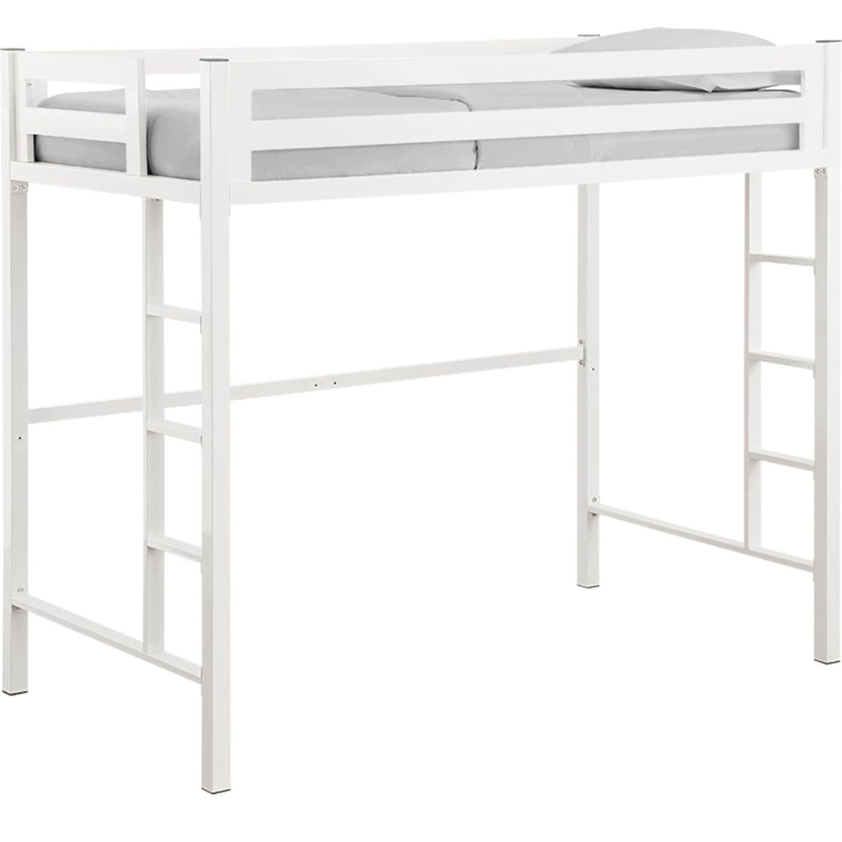 Walker Edison BTSQTOLWH Bentley Twin Metal Loft Bed in White Powder ...