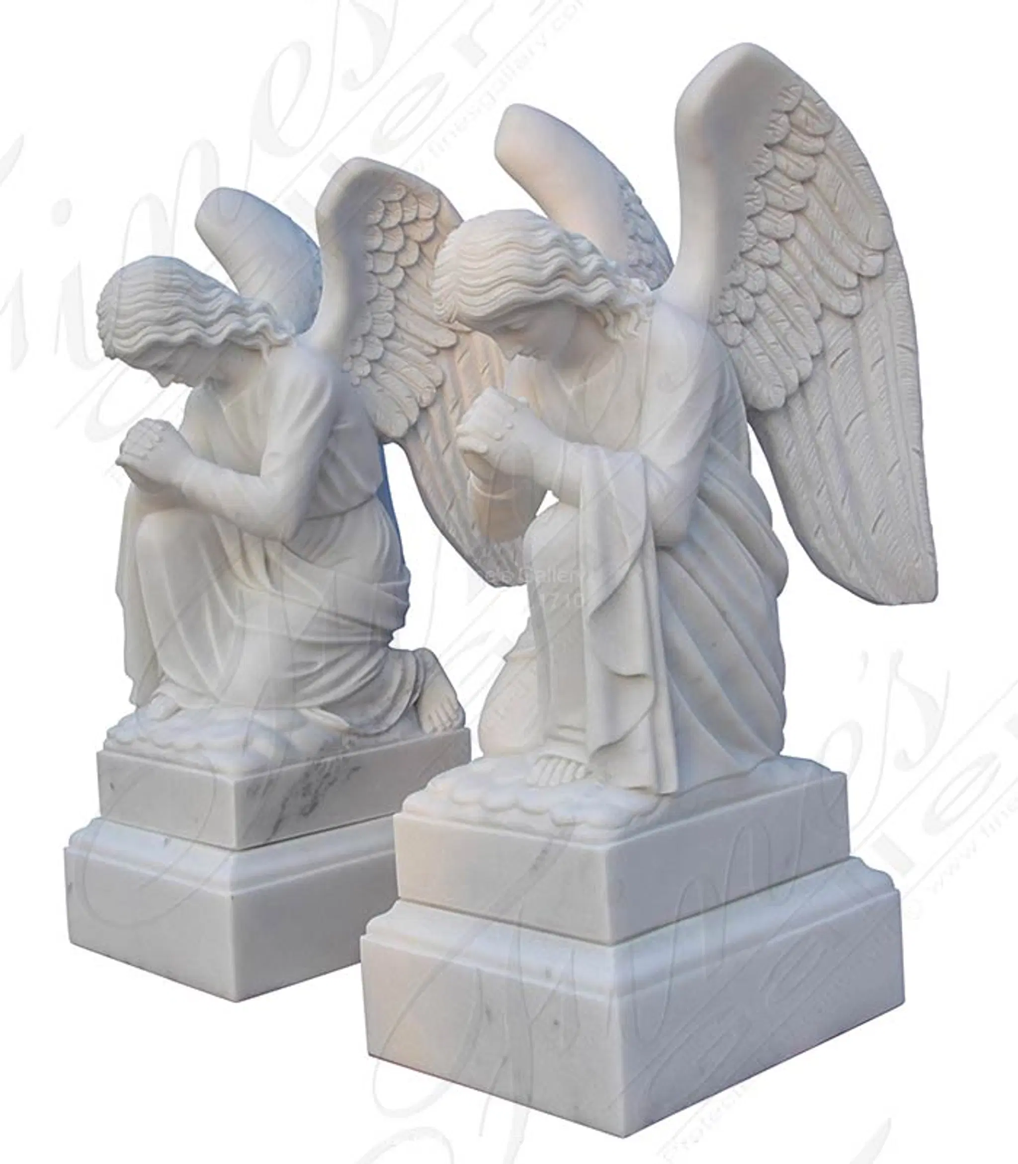 Kneeling Praying Angel Memorial Statue Pair | White Marble