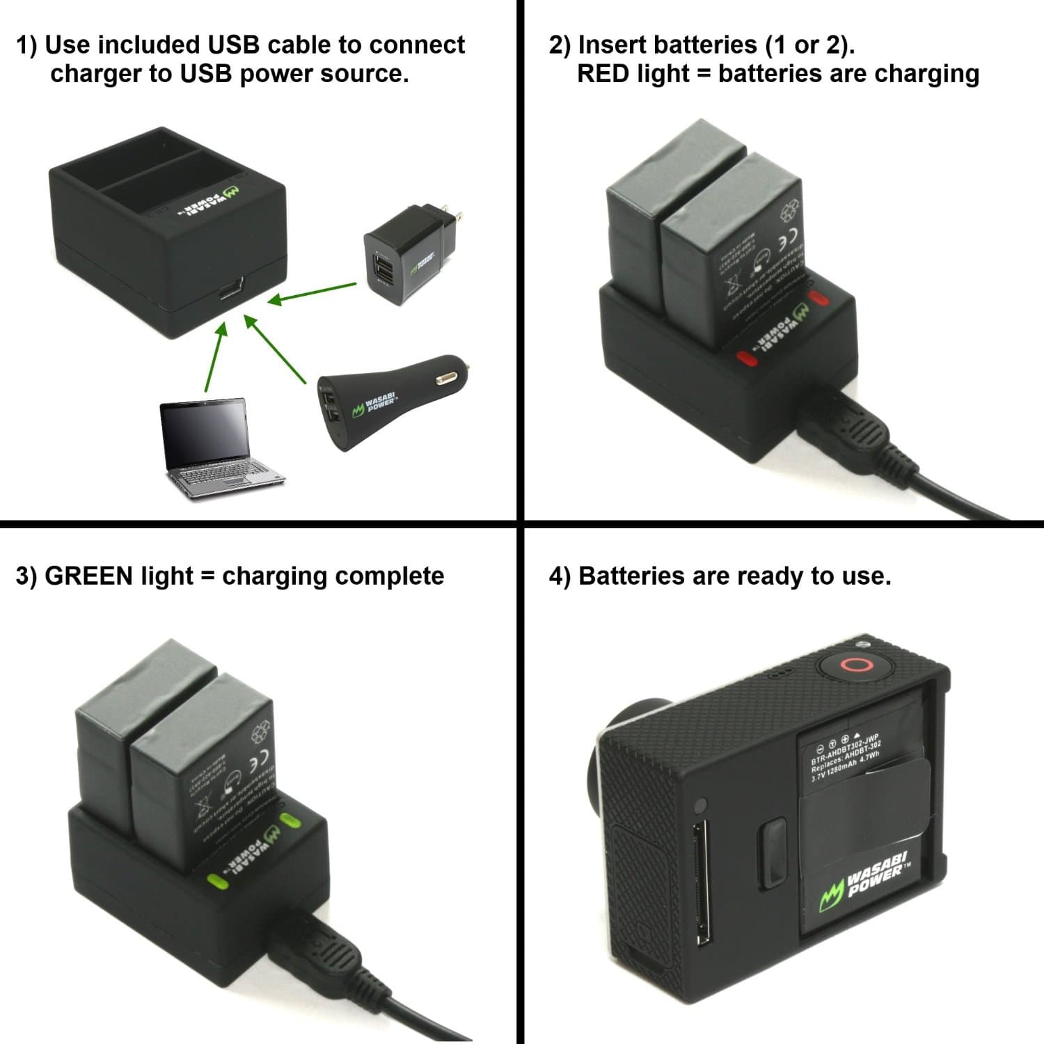 Wasabi Power Battery (2-Pack) and Dual Charger for GoPro Hero3, Hero3 ...