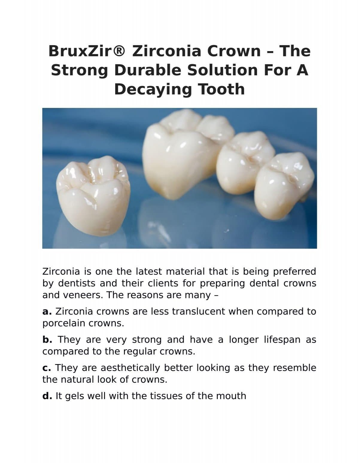 BruxZir® Zirconia crown – The Strong Durable Solution For A Decaying Tooth