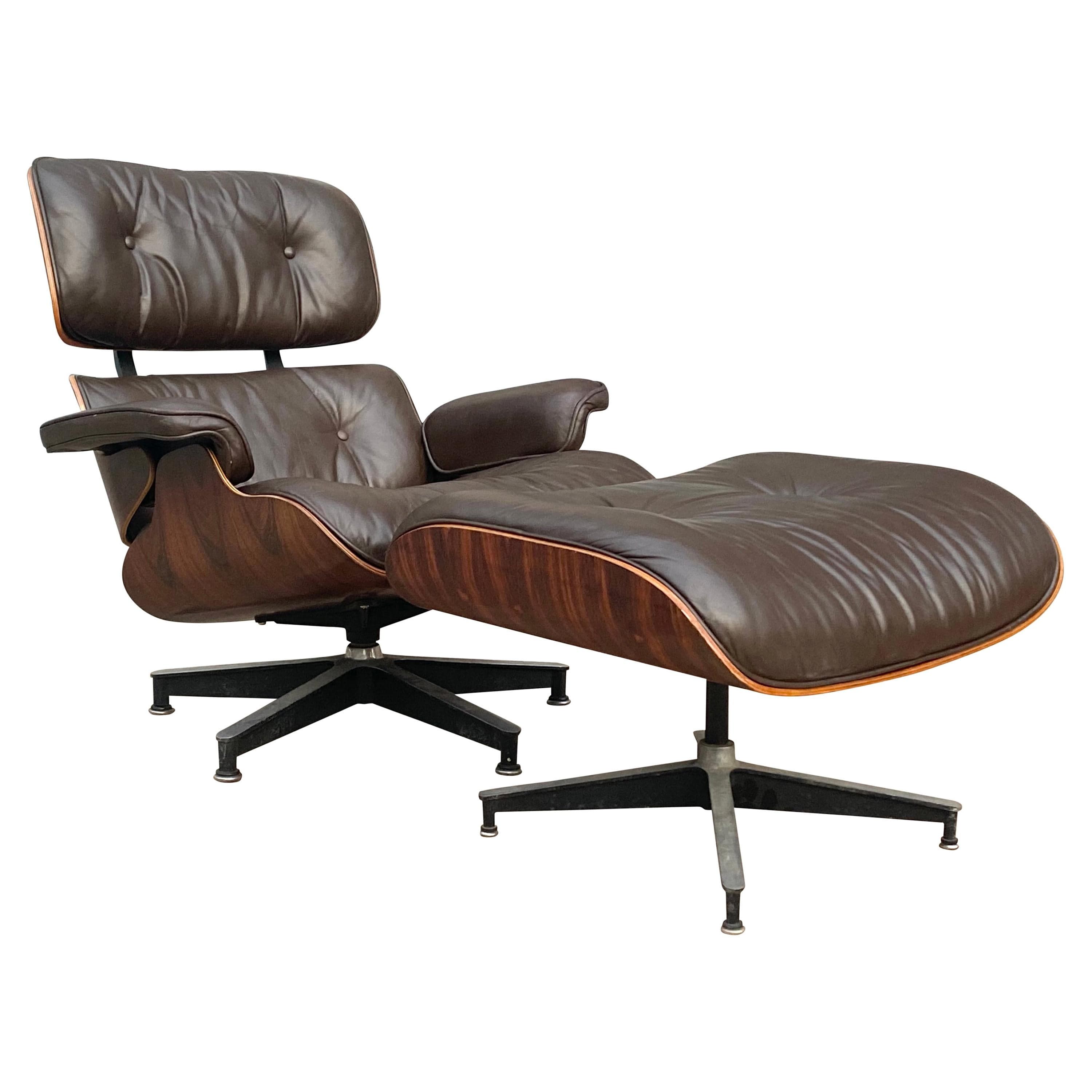 Herman Miller Eames Lounge Chair and Ottoman with Brown Leather at ...