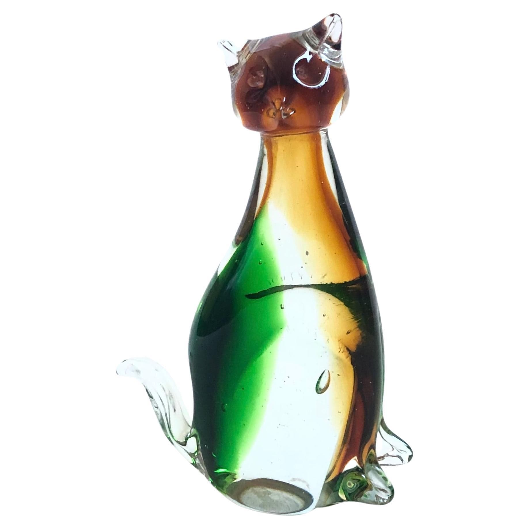 Vintage Art Glass Cat For Sale at 1stDibs