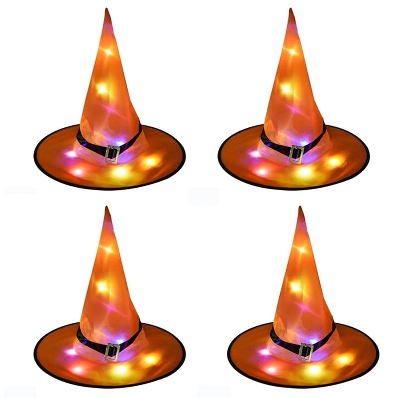4Pcs Halloween Witch Hat Led Light Up Glowing in Dark Witches Hat ...