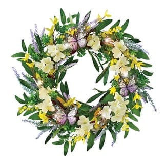 Artificial Lighted Lavender Butterfly Floral Wreath - Bed Bath & Beyond ...