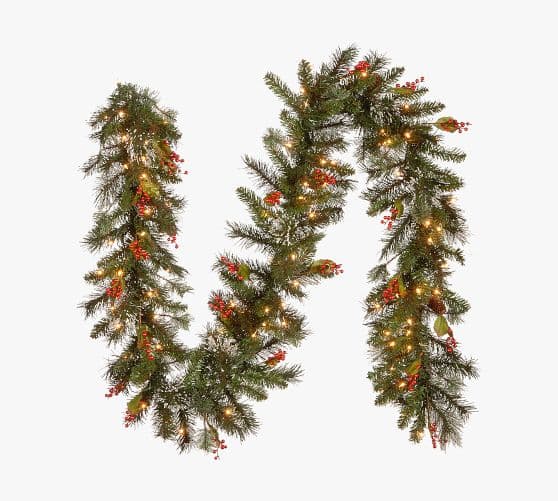 Pre-Lit Faux Wintry Pine Wreath & Garland With Clear Lights | Pottery Barn