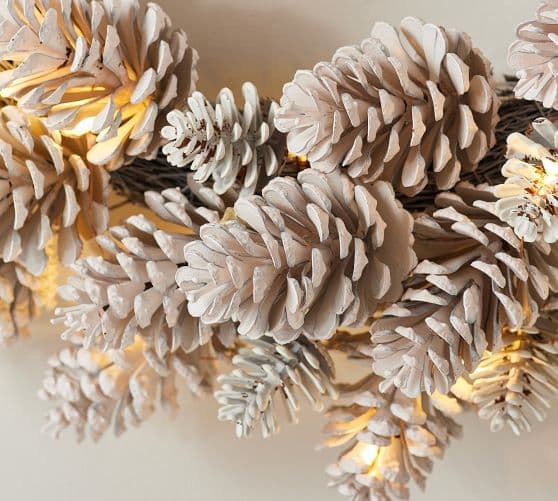 Pre-Lit Faux White Pinecone Wreath | Pottery Barn