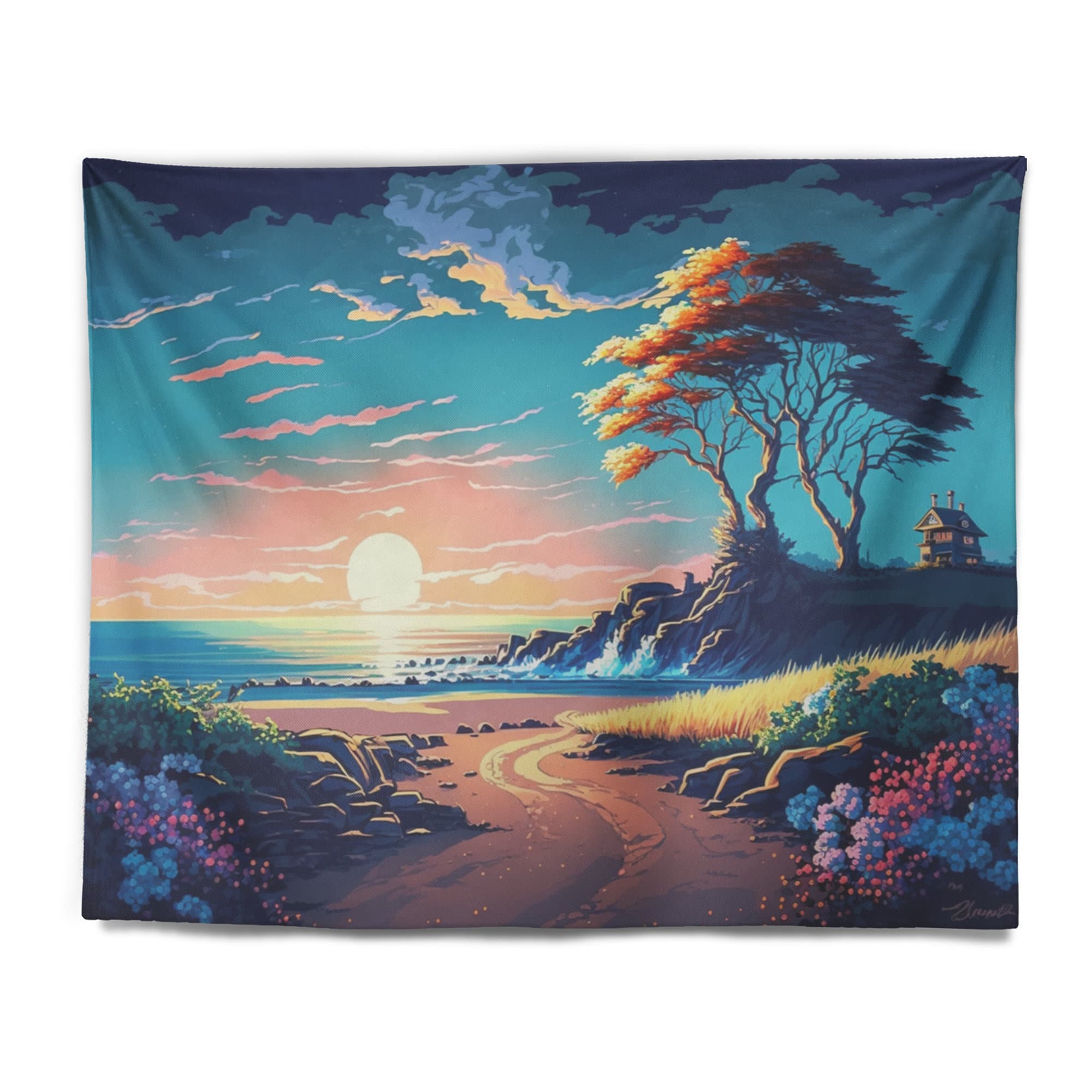 Dovecove Modern Sunset In Vector Style IV - Landscape Wall Tapestry ...