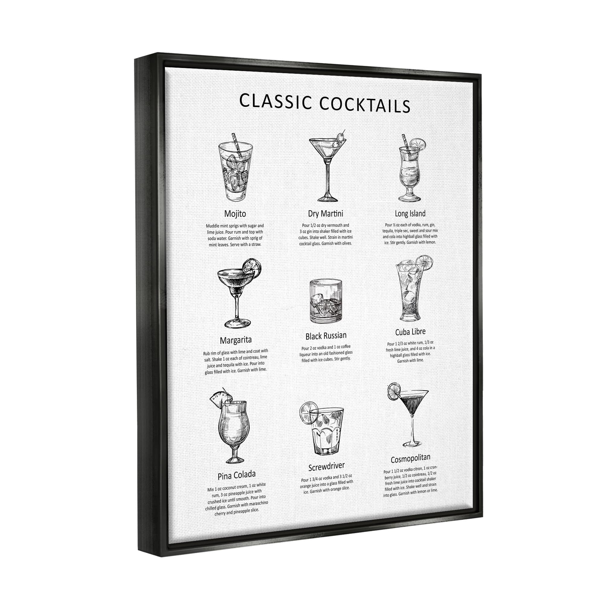 Stupell Industries Classic Cocktails Mixed Drinks Kitchen Bar Sign ...