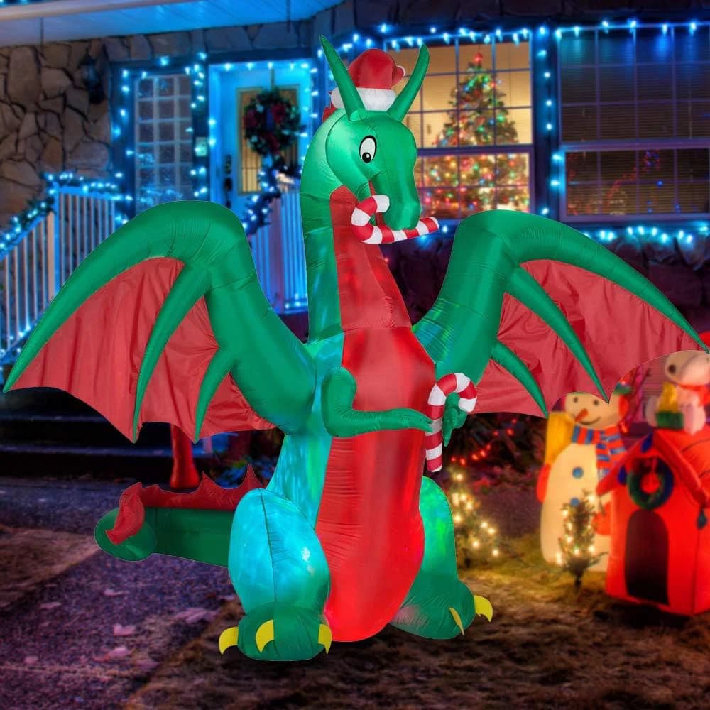 The Holiday Aisle® 8Ft Inflatable Christmas Dragon With Candy Disco LED ...