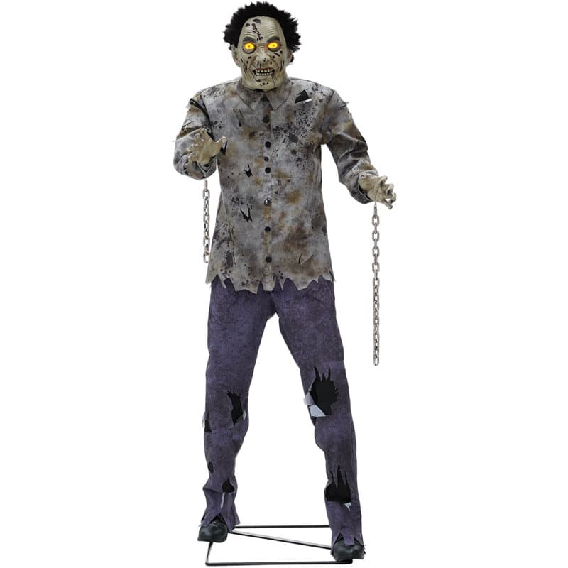 Haunted Hill Farm 6-Ft. Tall Motion-Activated Guard Zombie Premium ...