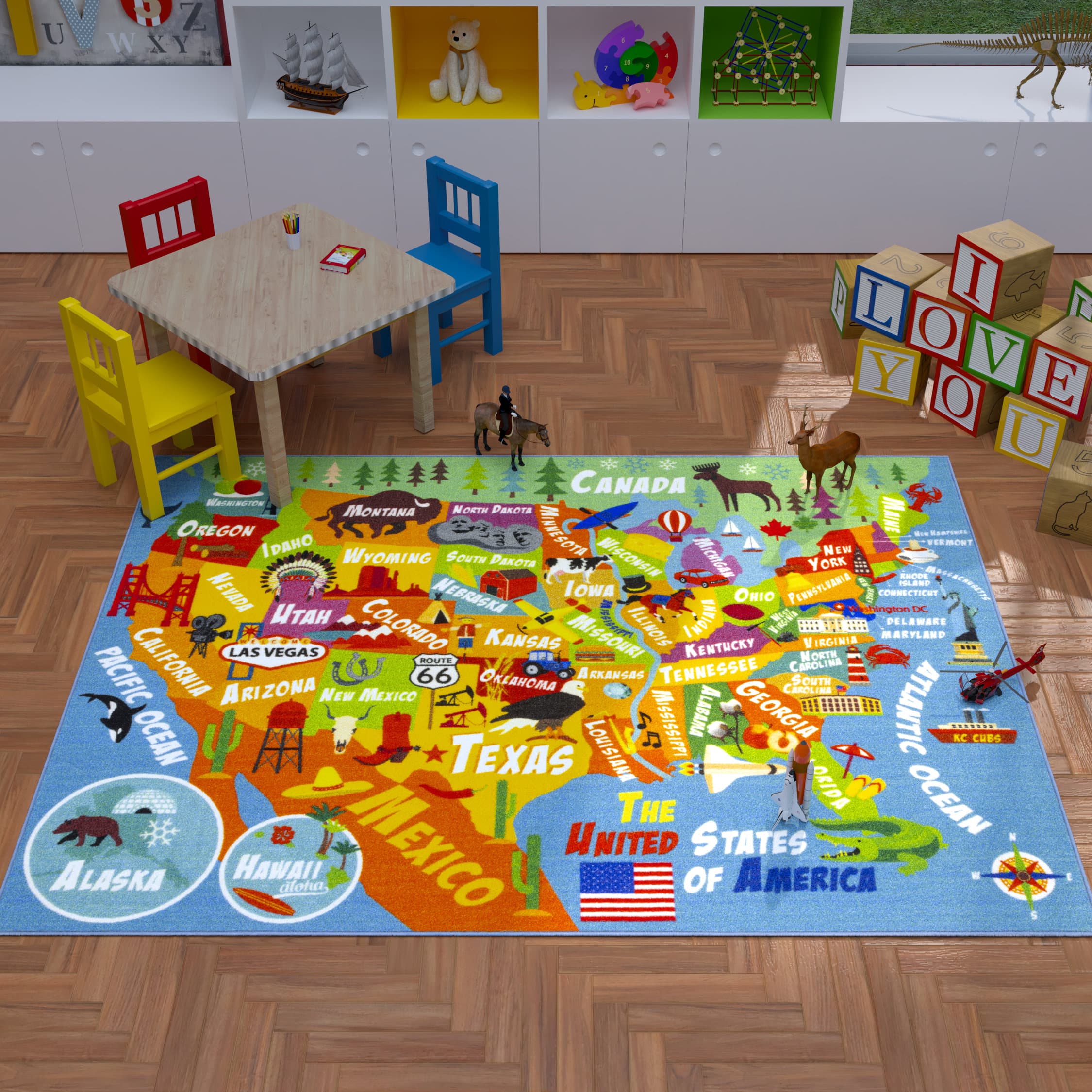Zoomie Kids United States Map Educational Learning Game Play Non Slip ...