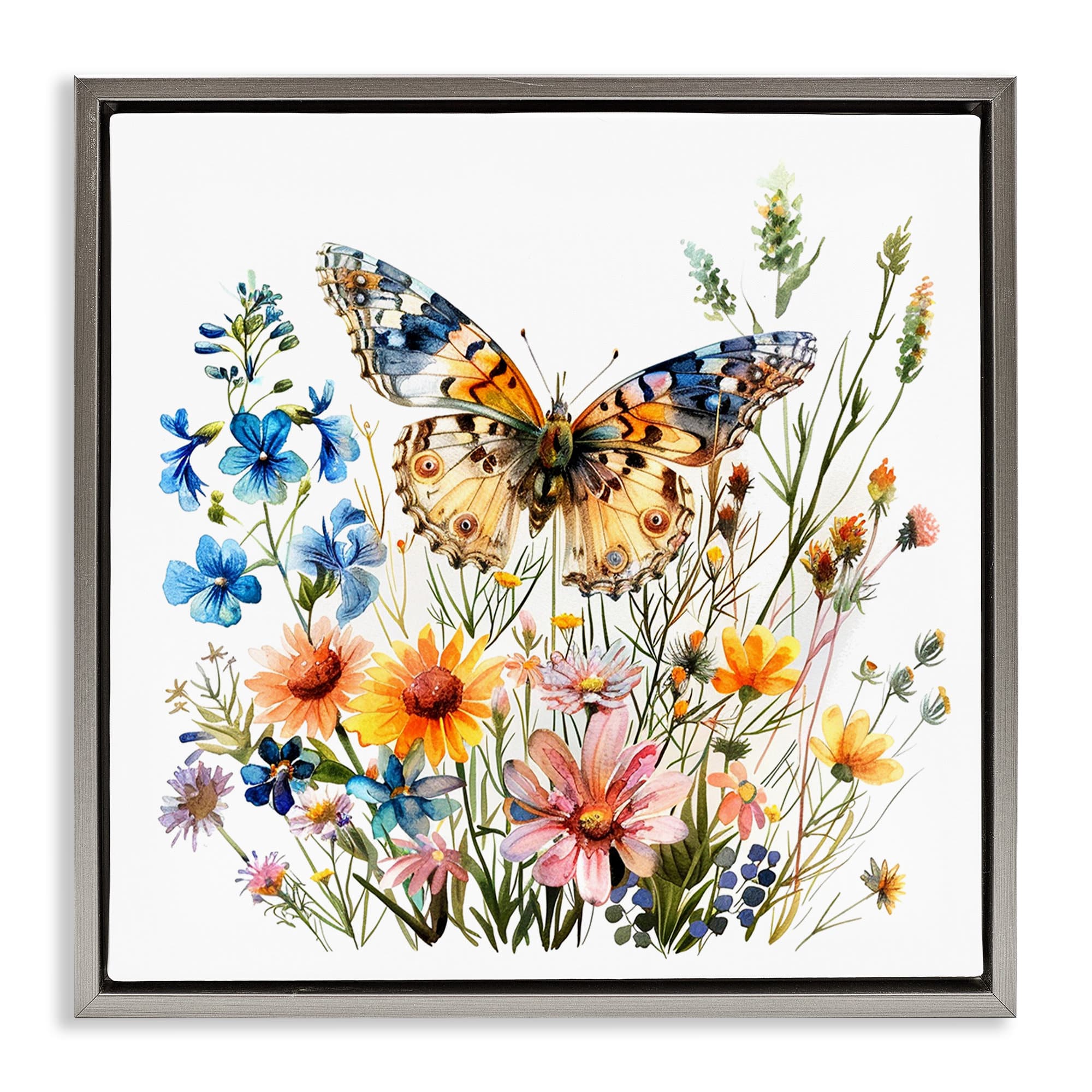 August Grove® Spring Butterfly Garden Framed Floater Canvas Wall Art by ...