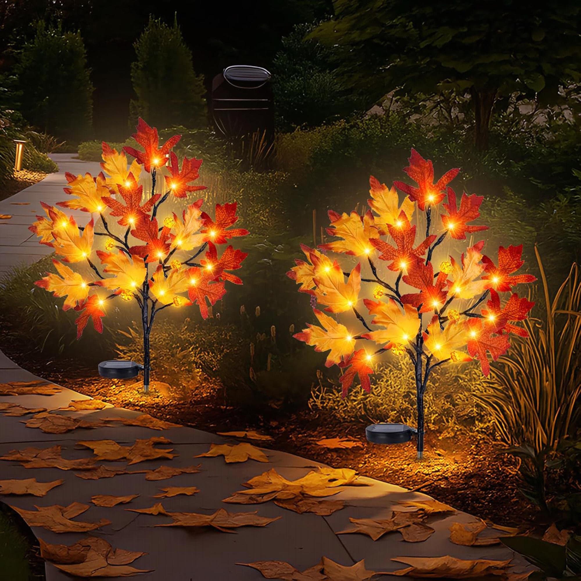 The Holiday Aisle® 2 Pack Fall Solar Pathway Lights - Waterproof Maple ...