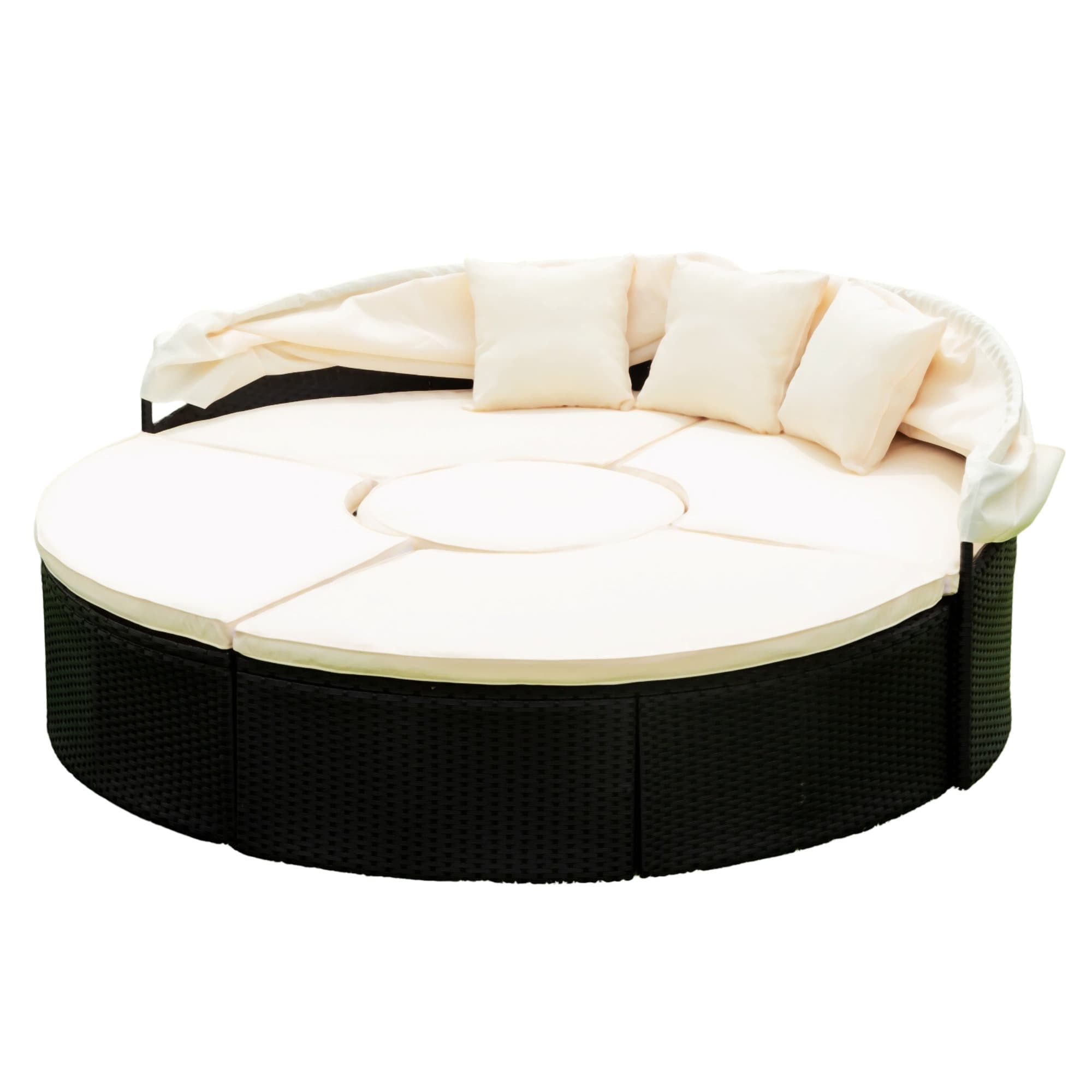 Latitude Run® Outdoor Patio Round Daybed With Retractable Canopy Rattan ...