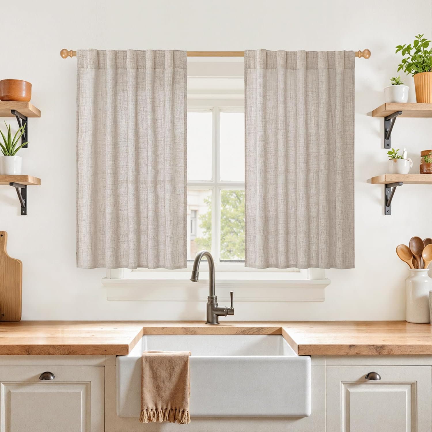 Hokku Designs Linen Curtains Length For Kitchen Cafe Window | Wayfair