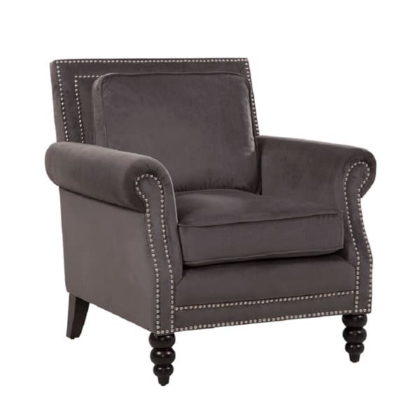 House of Hampton® Blair Upholstered Velvet Rolled Arm Chair with Nail ...