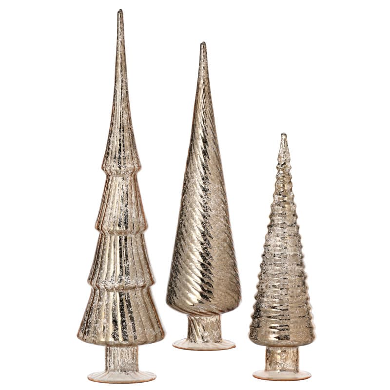 The Holiday Aisle® Glyndia 12/15/18" Mercury Glass Tree Trio Set of 3 ...