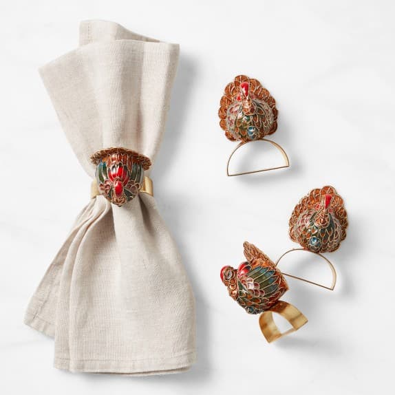 Cloisonne Turkey Napkin Rings, Set of 4 | Williams Sonoma