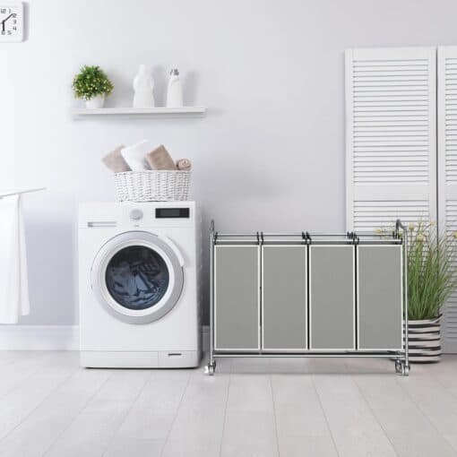 Simple Houseware 4-Bag Heavy Duty Laundry Sorter Rolling Cart, Silver ...