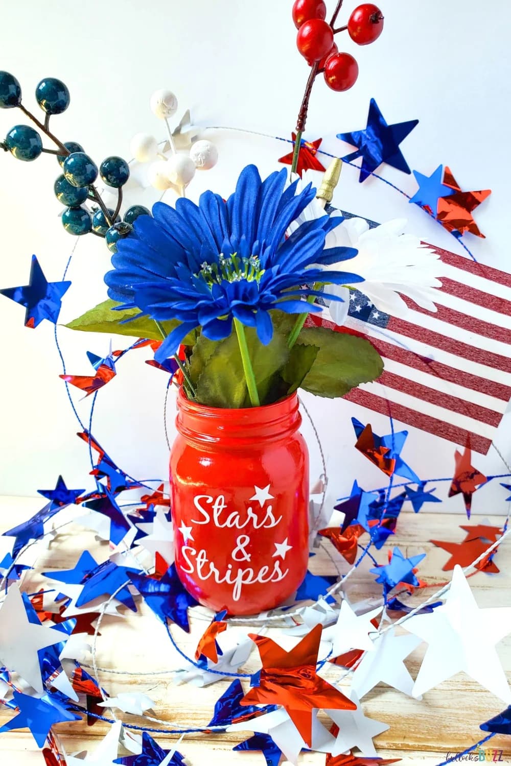 Patriotic Mason Jar Centerpiece - Patriotic Decor Idea - Bullock's Buzz