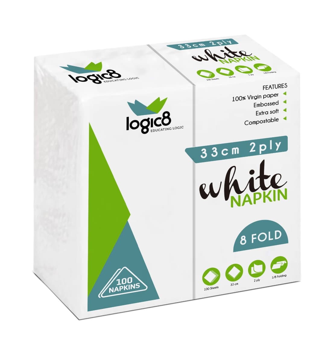 Logic8 33cm 2ply *8fold* White Lunch napkins (20x100's) - Catering ...