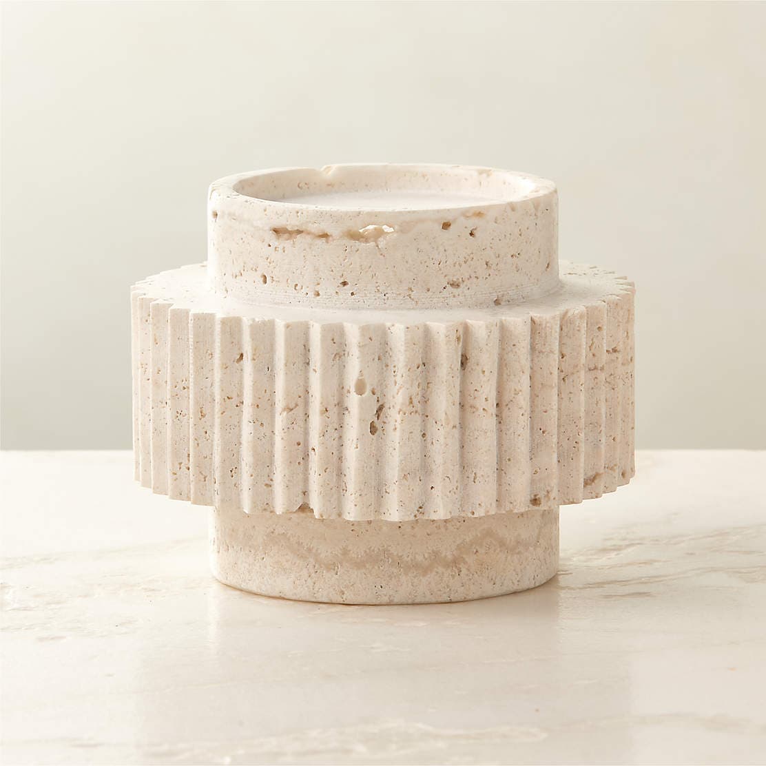 Dev Red Travertine Candle Holders | CB2
