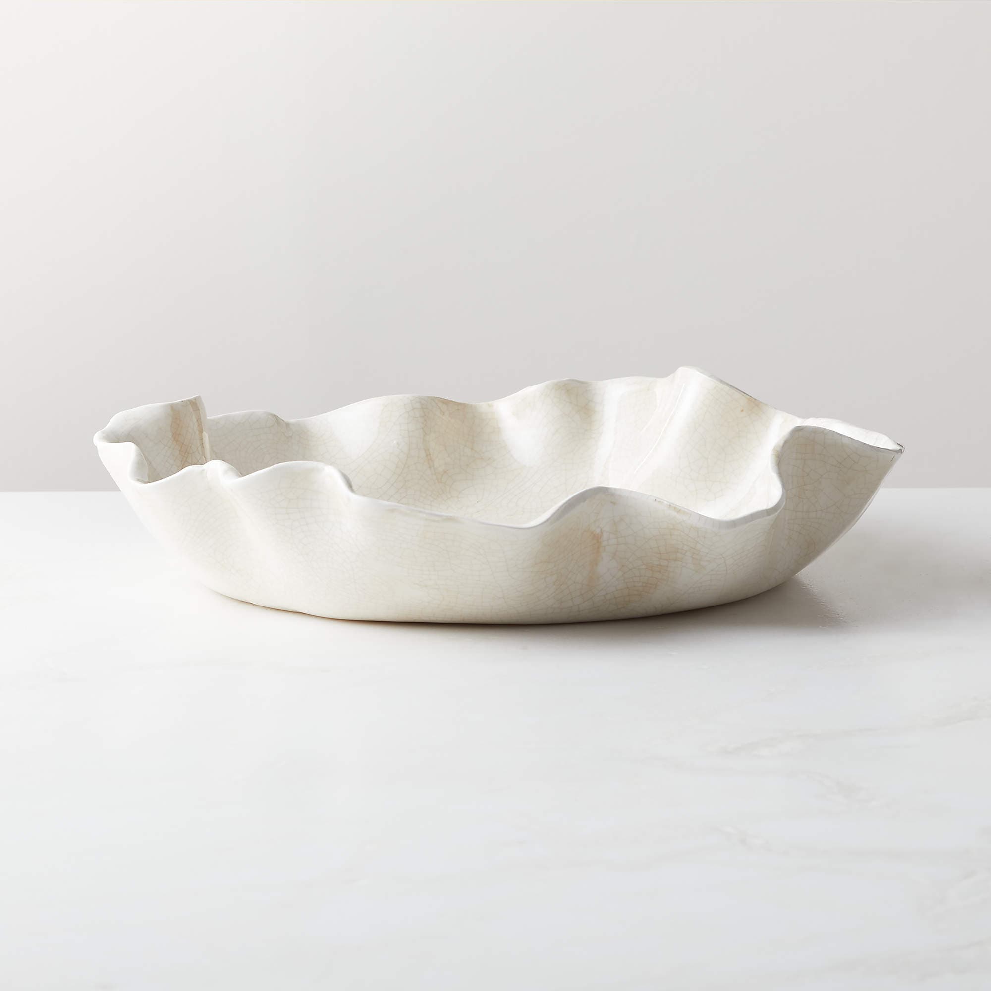 Valentia Warm White Crackled Ceramic Decorative Bowl + Reviews | CB2 Canada