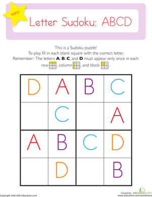 Capital Letter Sudoku: ABCD | Worksheet | Education.com