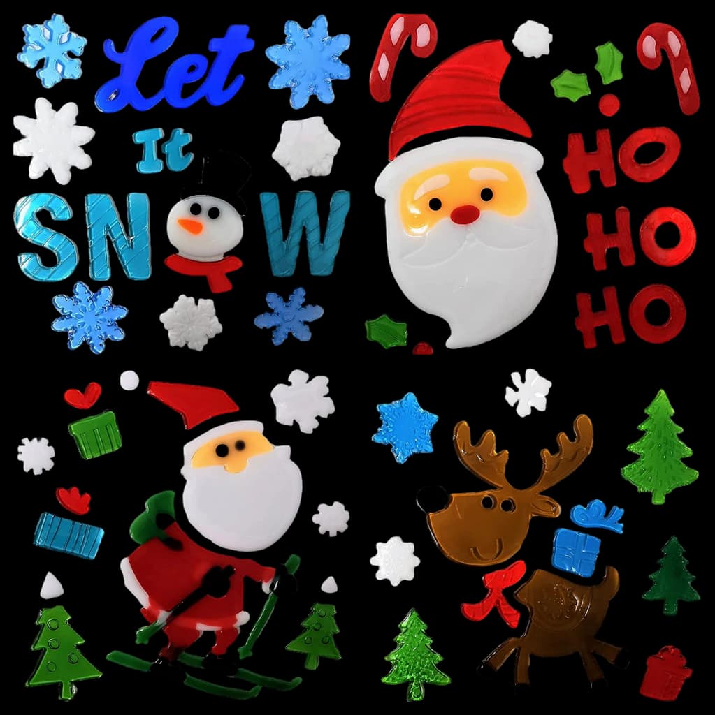 Christmas Window Stickers – 4 Sheets of Gel Clings | Festive Reusable ...