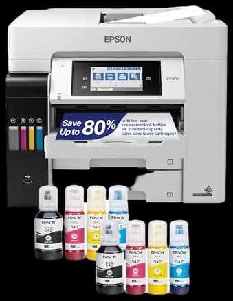 Epson EcoTank Pro ET-5850 Wireless Color All-in-One Supertank Printer with Scanner, Copier, Fax and Ethernet , White