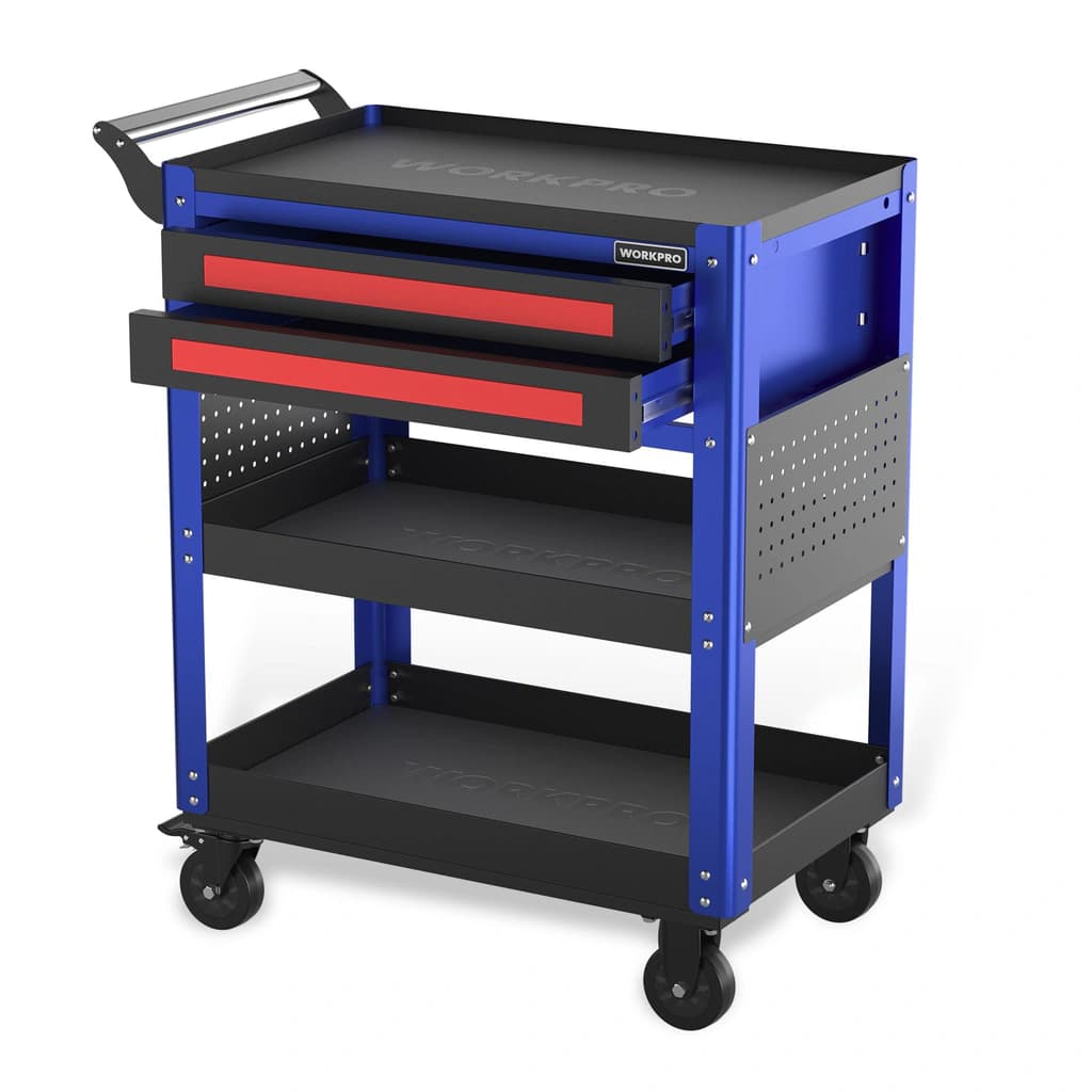 WORKPRO 28” Rolling Tool Cart, Premium 2-Drawer Utility Cart, Heavy ...