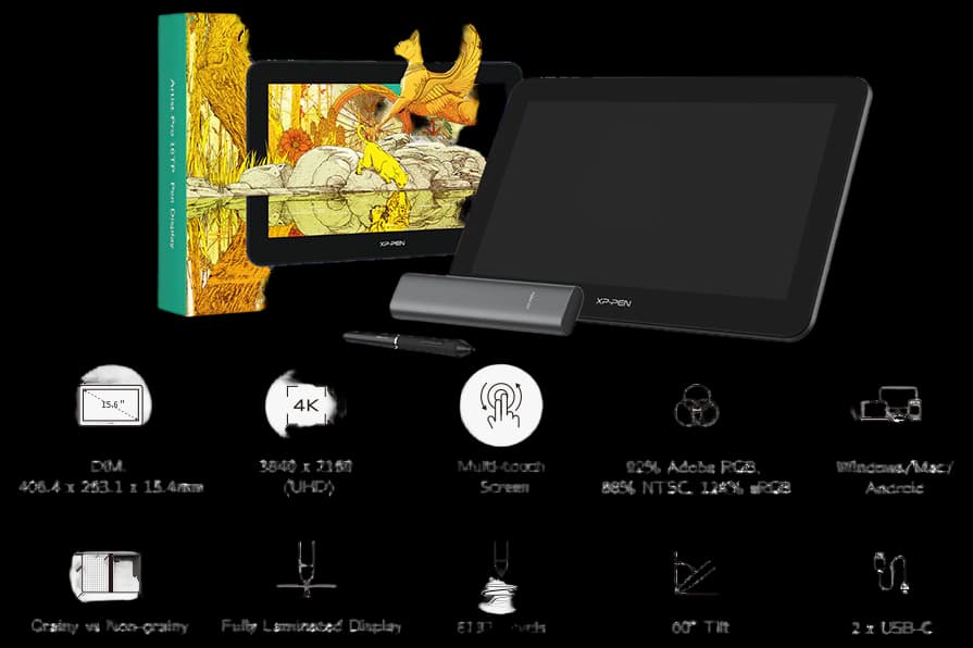 XPPen Artist Pro 16 Gen2 Drawing Tablet with Screen,2.5K QHD Graphic Tablet,Full Laminated Anti-Glare Screen 16384 Pressure Levels X3 Pro Battery-Free Stylus 159% sRGB with ACK05 Mini Keydial,16‘’
