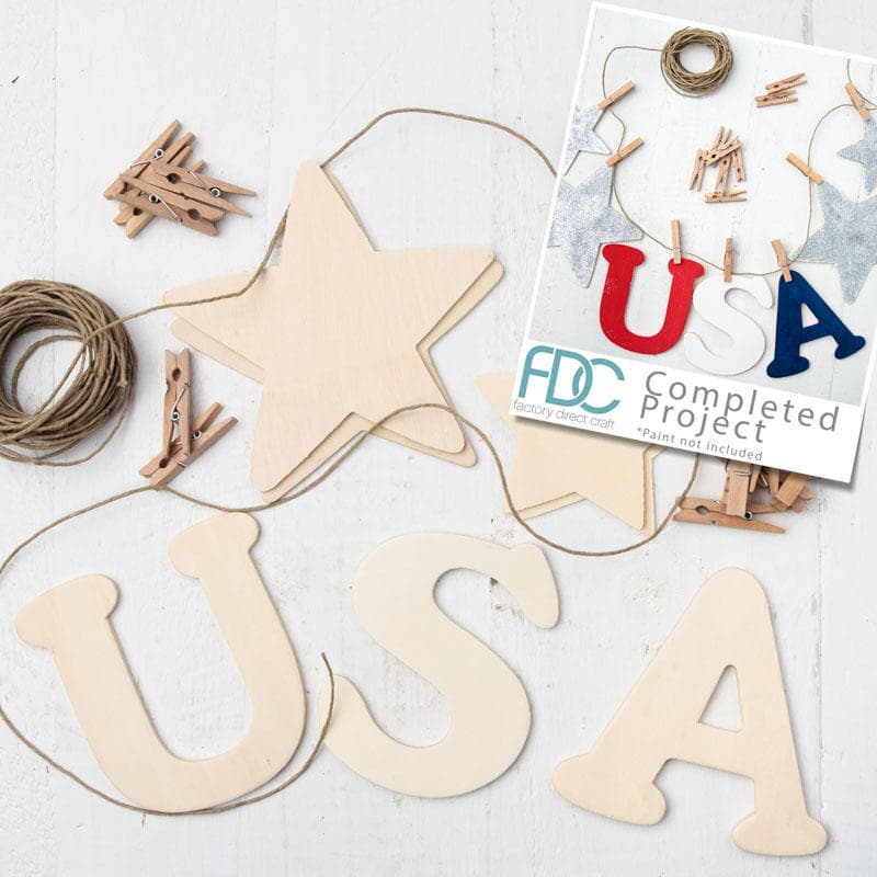 Unfinished Wooden Letter "USA" Garland Kit - Americana - Primitive ...